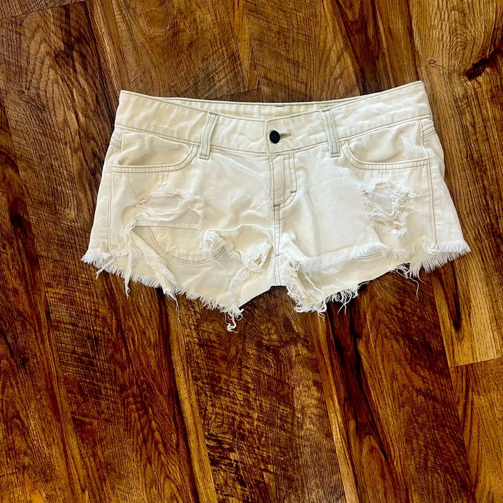 SIWY Cream Colored Cut Off Jean Shorts